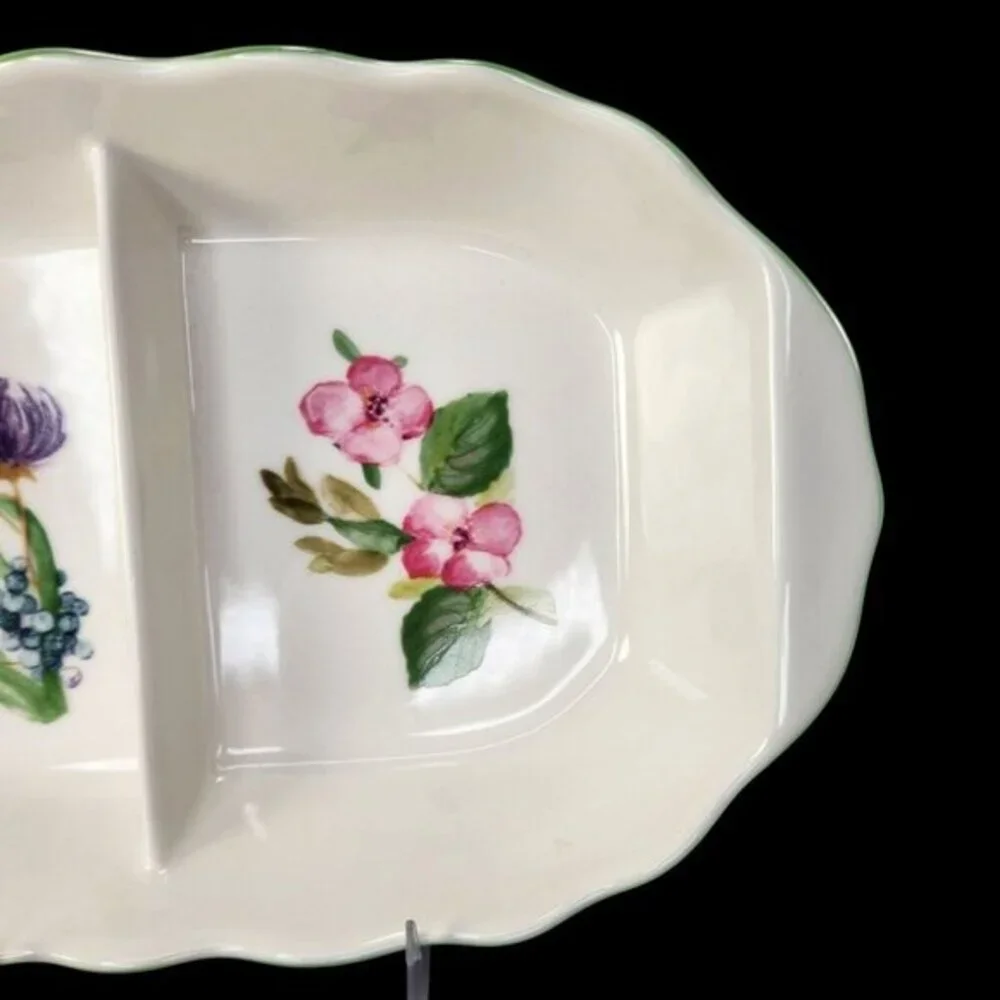 Charter Club Wild Flowers Divided Serving Dish Bowl Vegetable Flowers Border Vtg